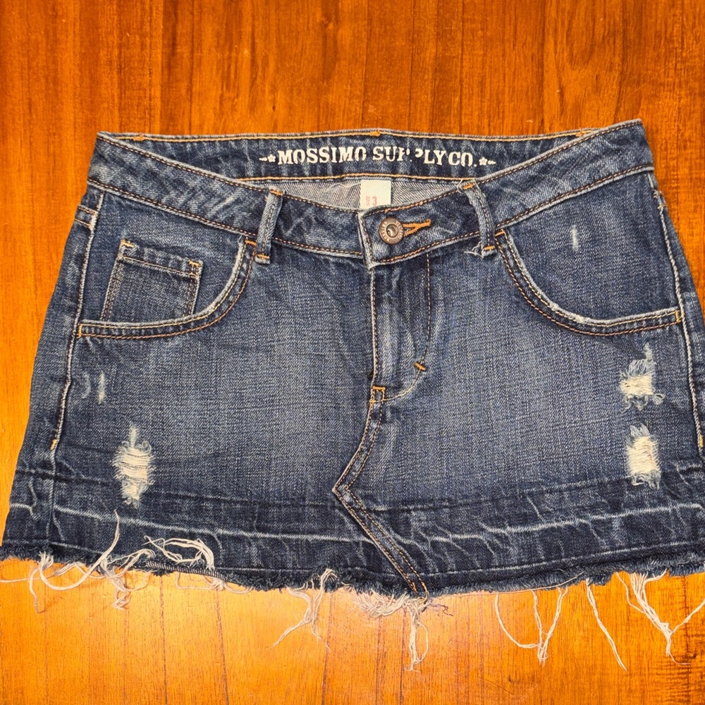 Mossimo Supply Co. Distressed Dark Denim Mini Skirt